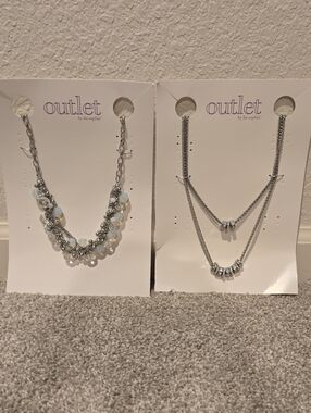 Lia Sophia Set Of 2:  Silver Crystal Statement Necklace - White/Silver
